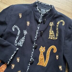 Vtg 90's Cat‎ Blazer Jacket Small Grandmacore Kitty Cat Lover Daniel K NY Black
